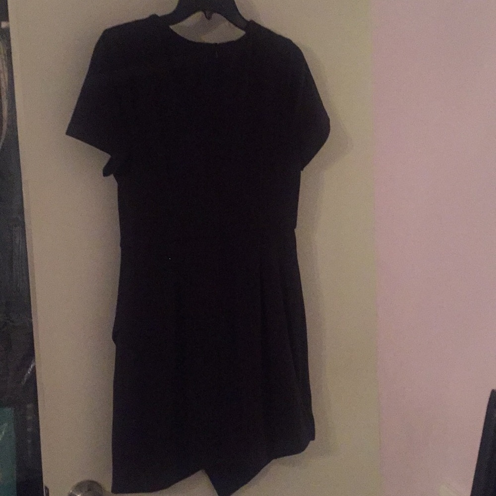 AQUA Black Faux Suede Asymmetrical Hem Dress